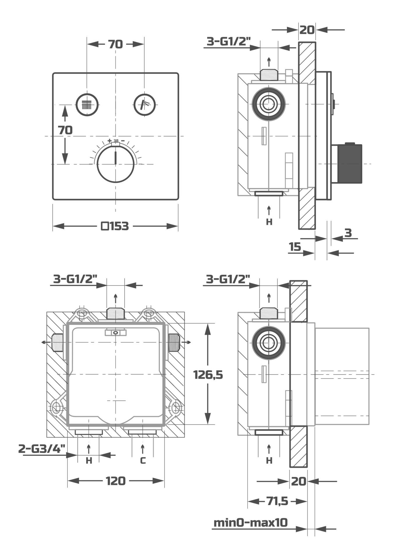 Схема товара Блок управления встроенной душевой системы PL7498-26