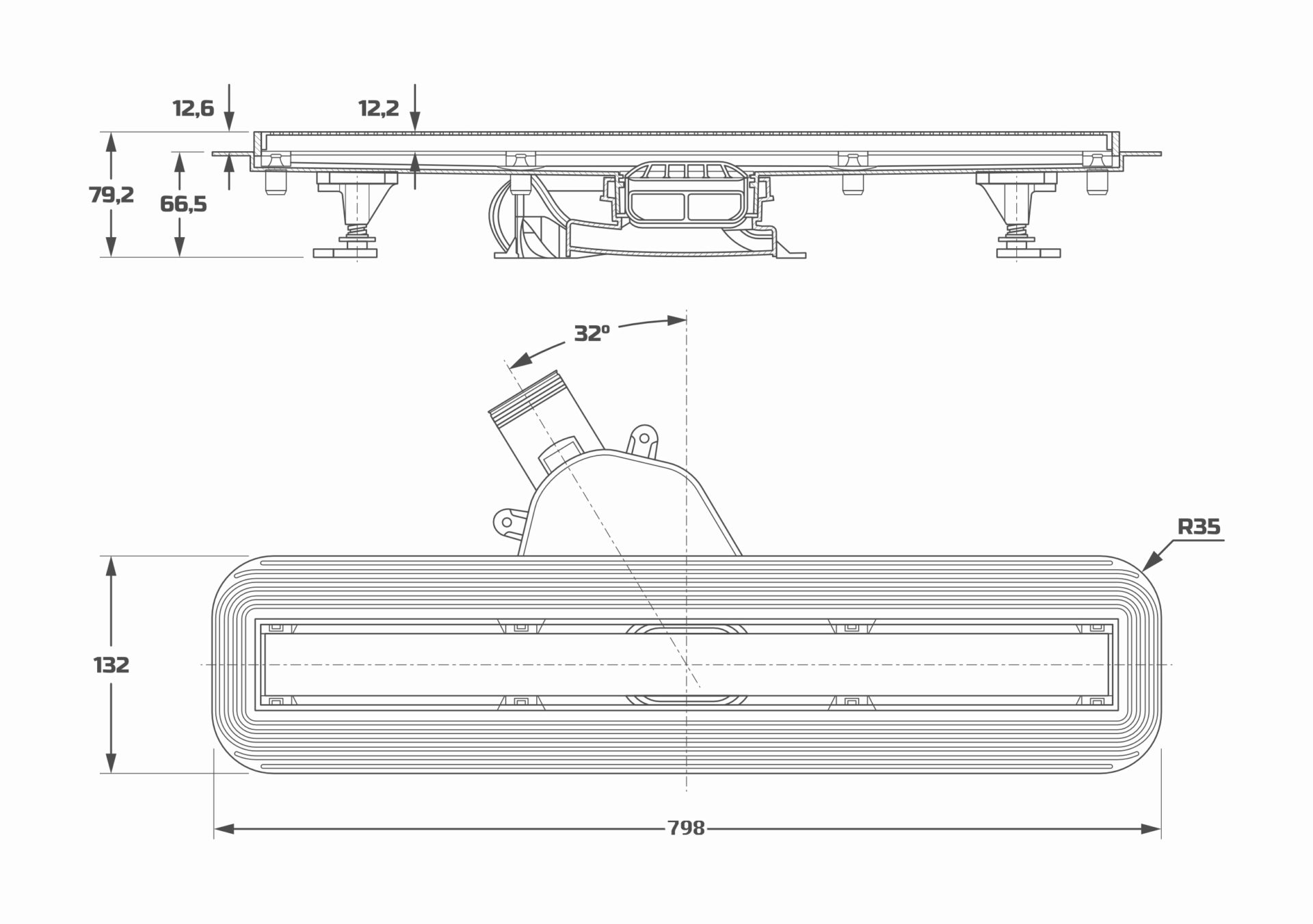Схема товара Сливной трап-лоток PL-DR01-550