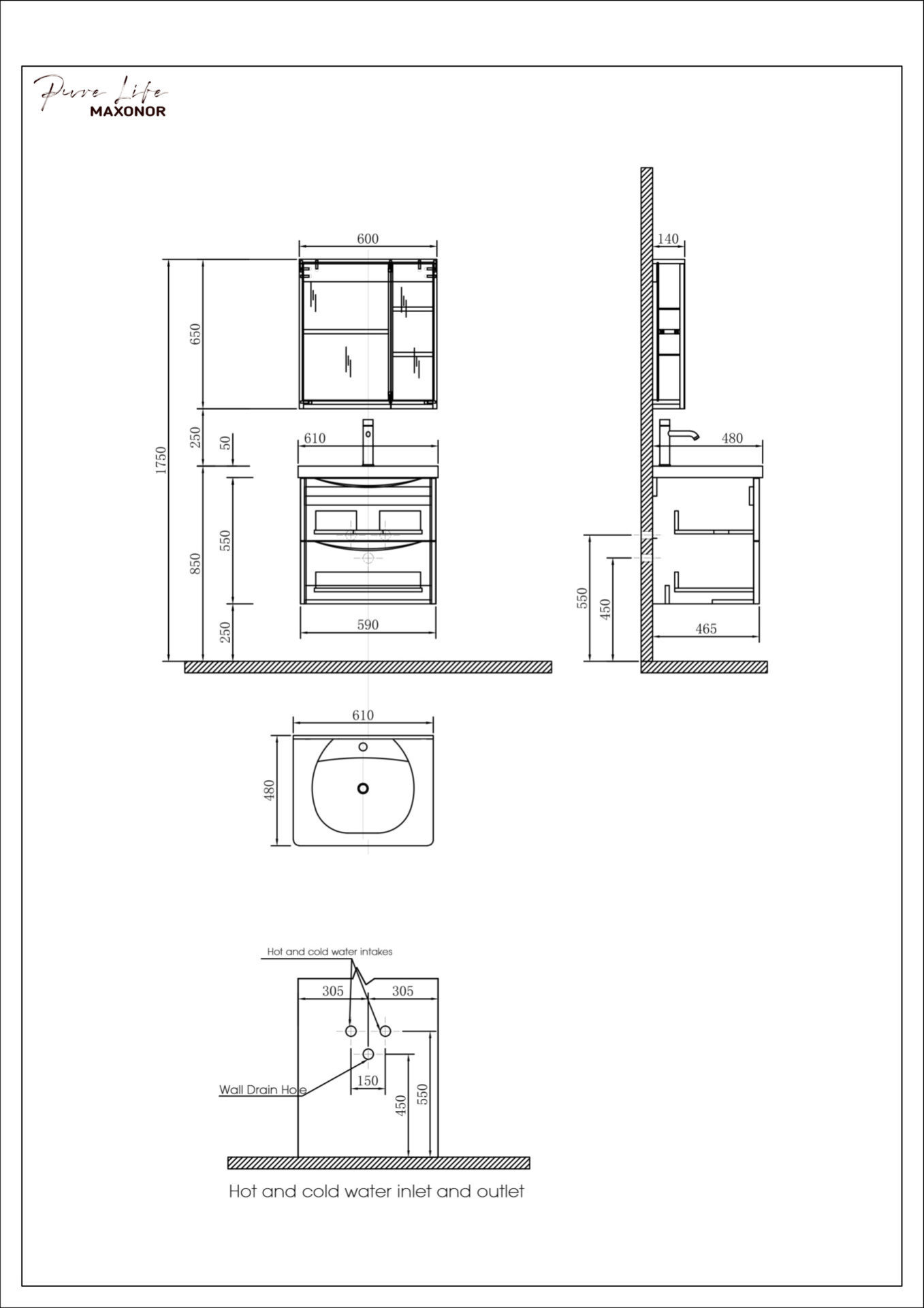 Схема товара Комплект мебели для ванной комнаты MILAGRO-1000