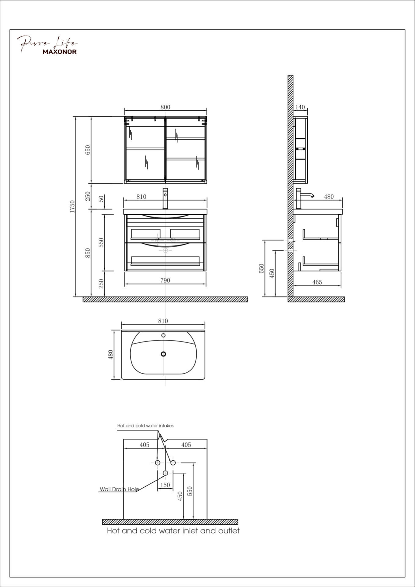 Схема товара Комплект мебели для ванной комнаты MILAGRO-1000