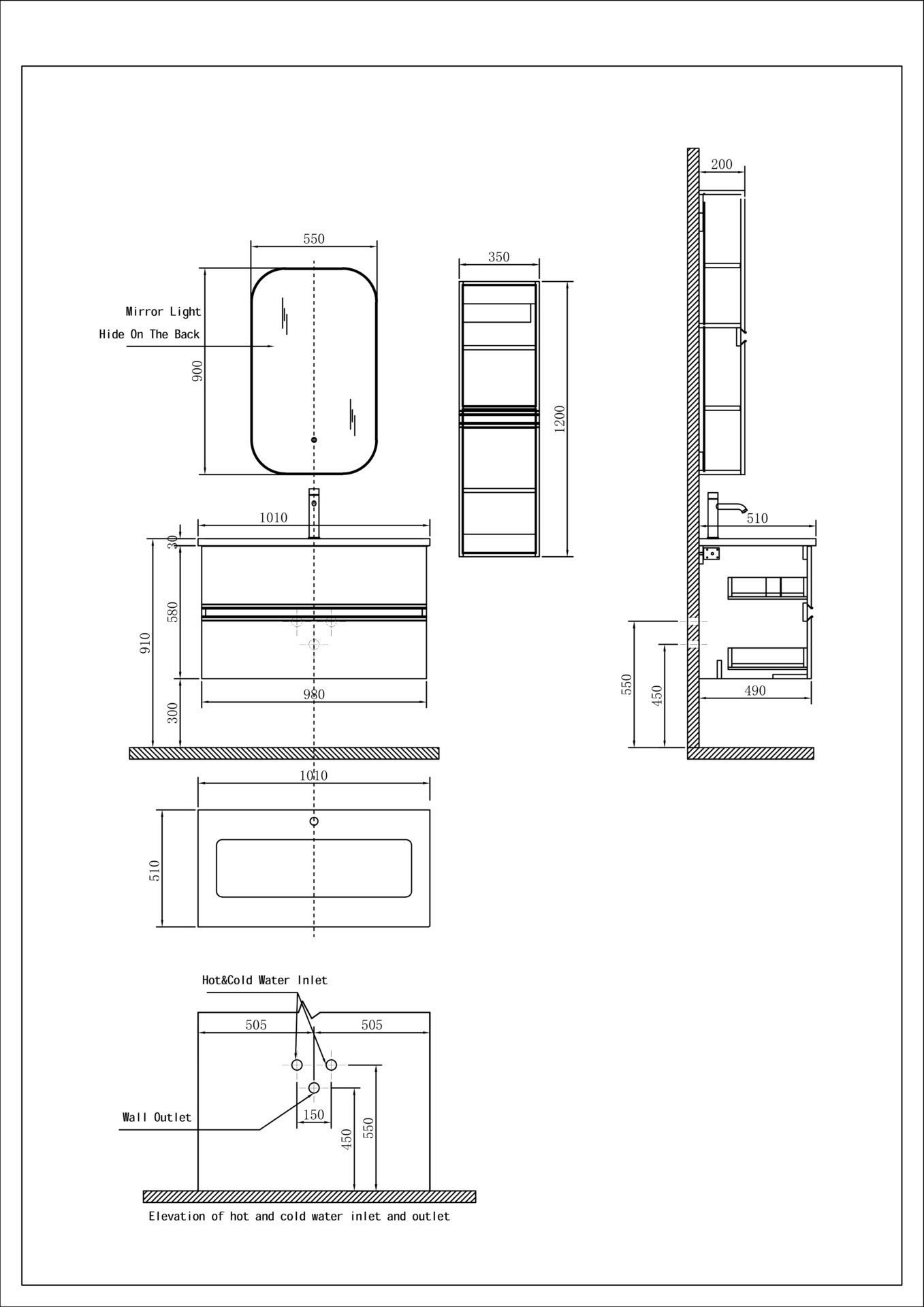 Схема товара Комплект мебели для ванной комнаты Sentimiento-1000-white