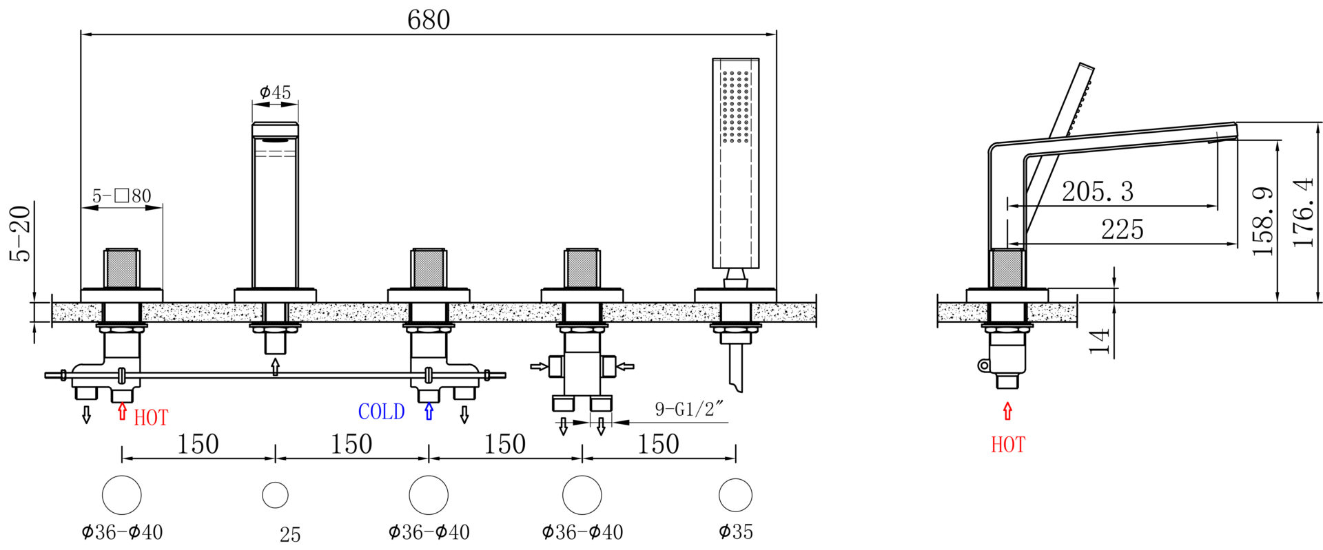 Схема товара Смеситель для ванны встраиваемый PL12109