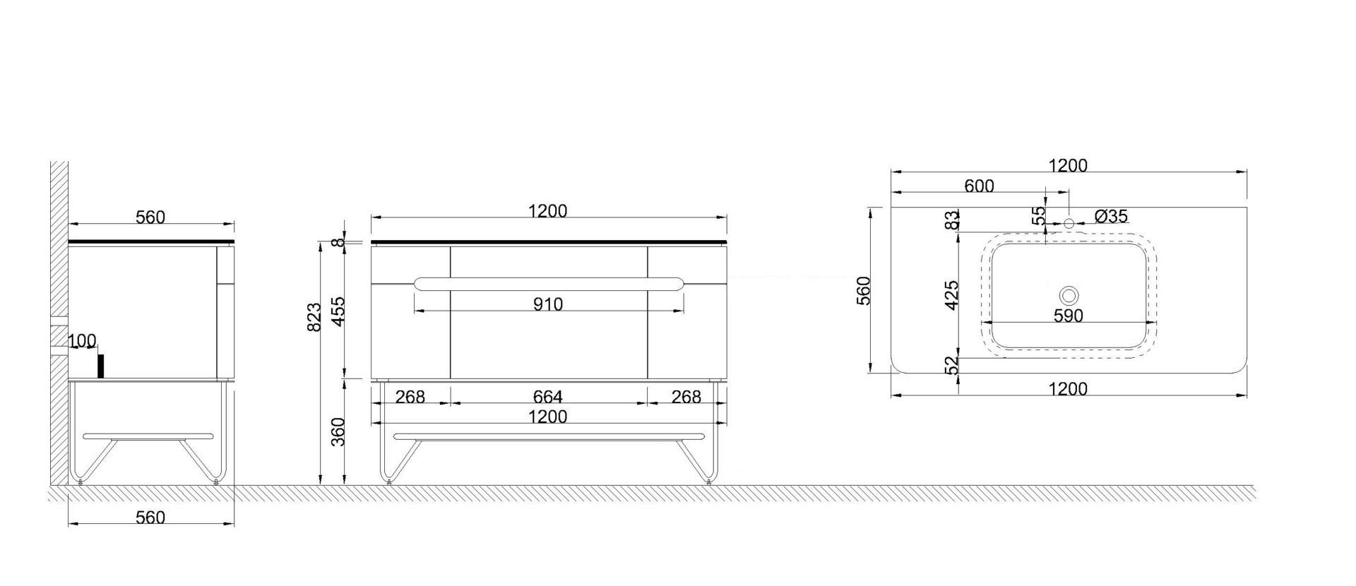 Схема товара Тумба со столешницей PEARL-1200-base