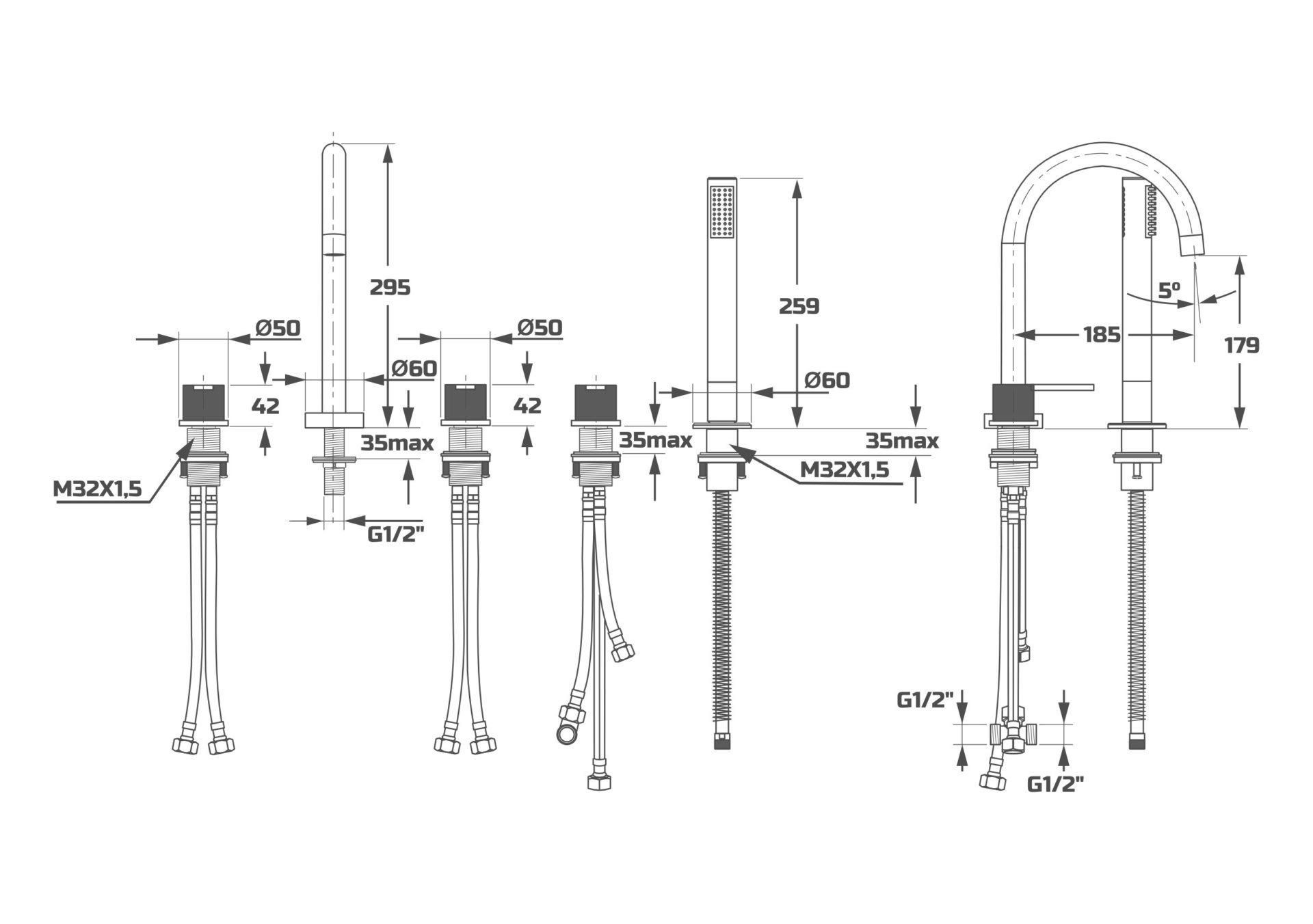 Схема товара Смеситель для ванны встраиваемый PL1287-16