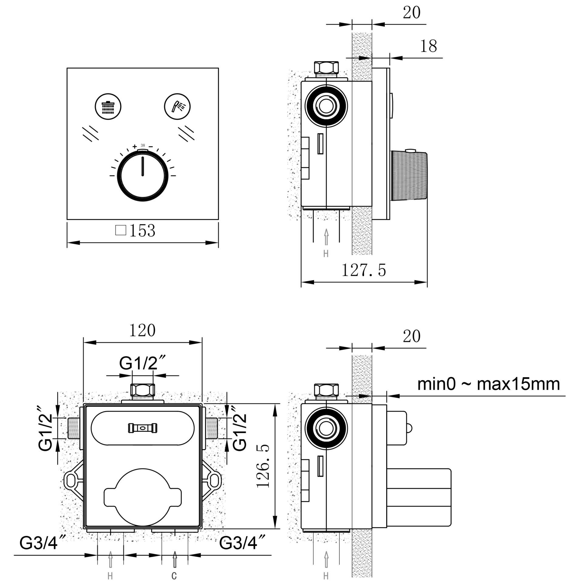 Схема товара Блок управления встроенной душевой системы PL7498-26