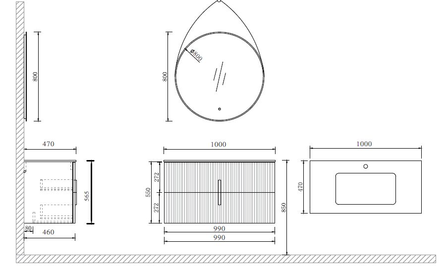 Схема товара Комплект мебели для ванной комнаты SILENCIO-100-DWD