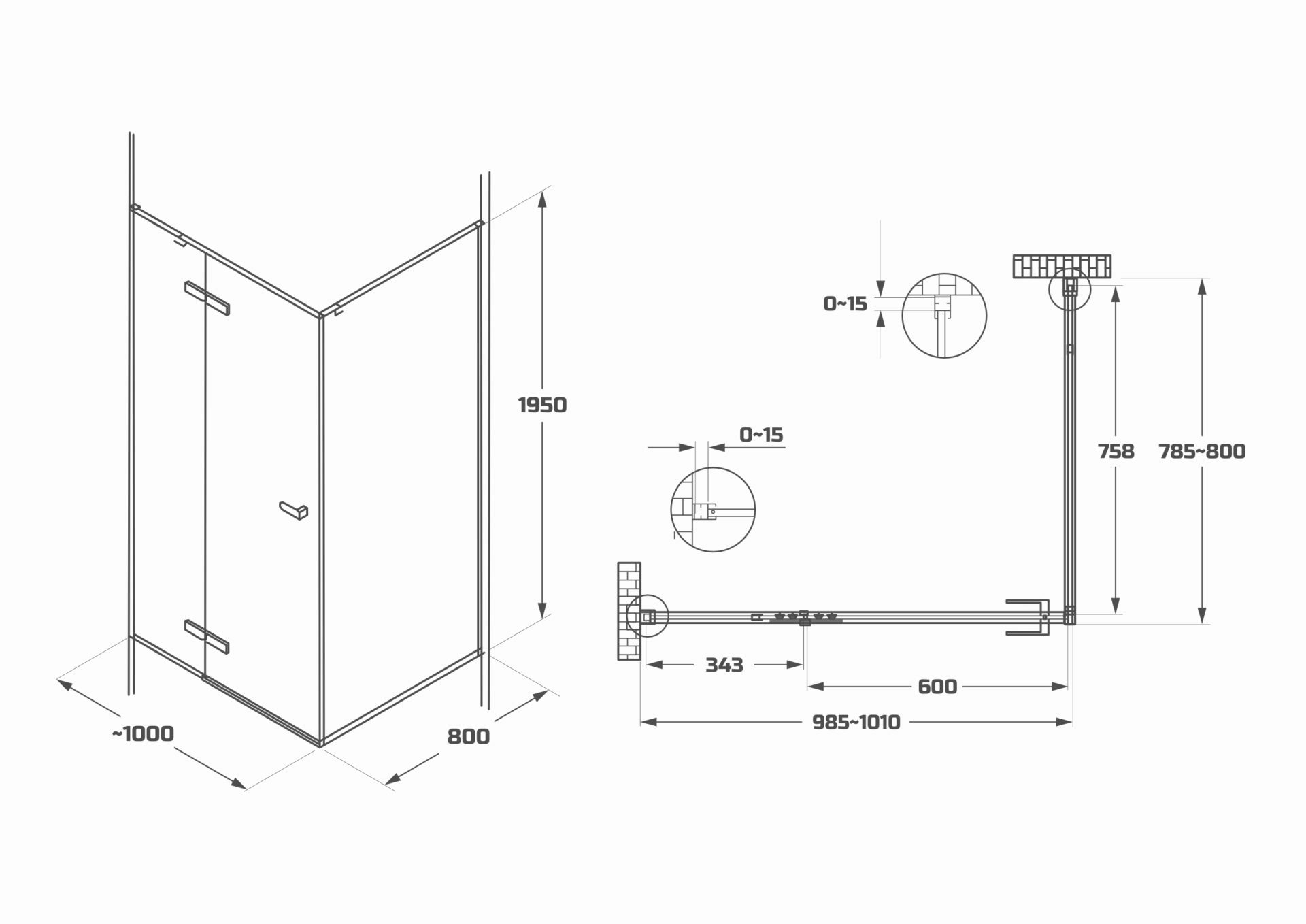Схема товара Душевой уголок PL-SE101AFF-9 Corner (100*100)