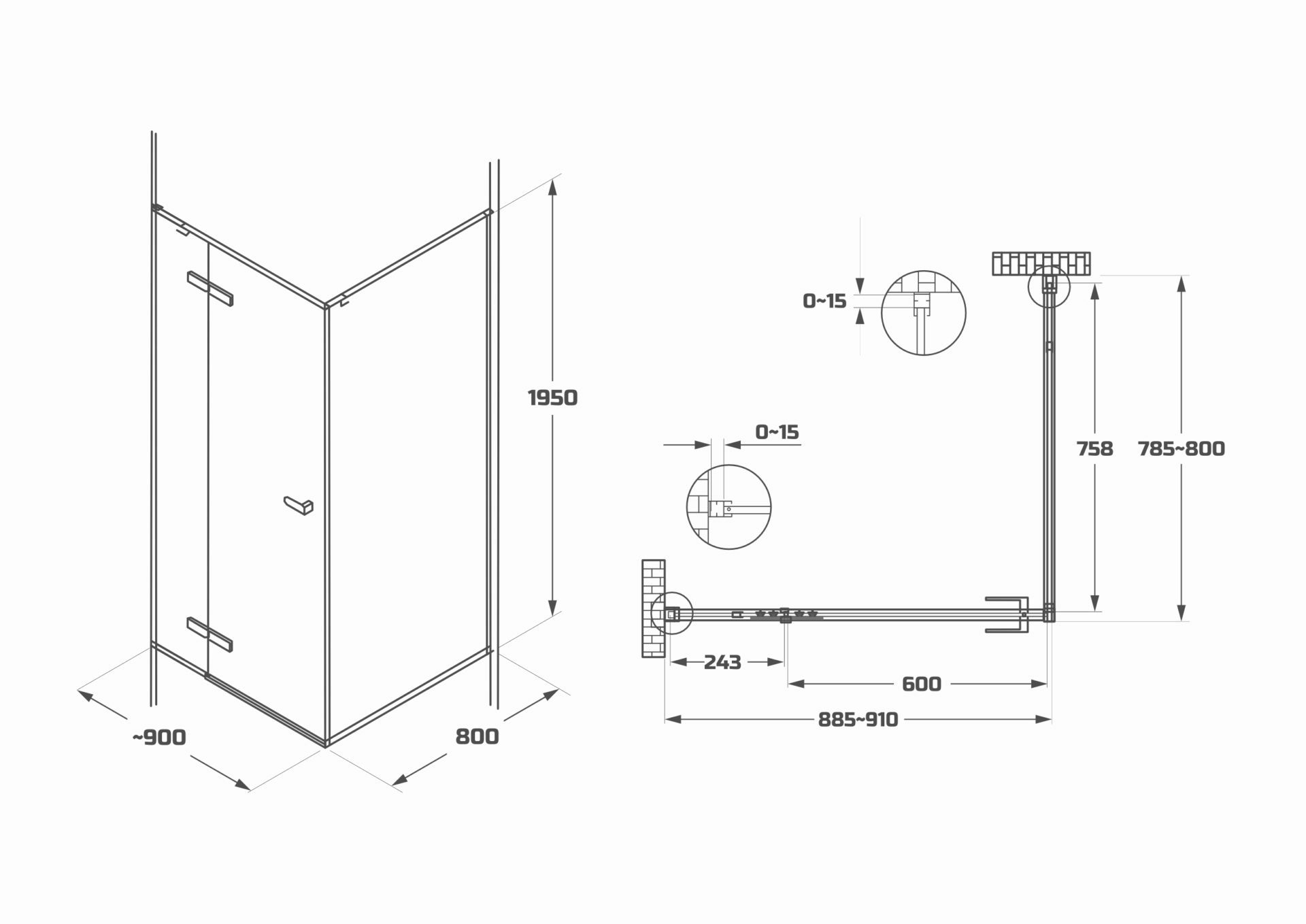 Схема товара Душевой уголок PL-SE101AFF-9 Corner (100*100)