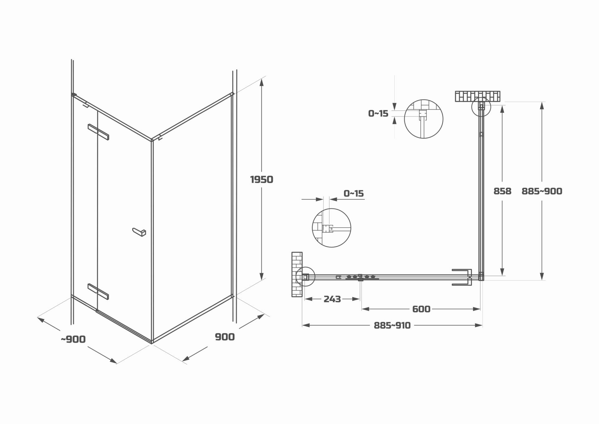 Схема товара Душевой уголок PL-SE101AFF-9 Corner (100*100)