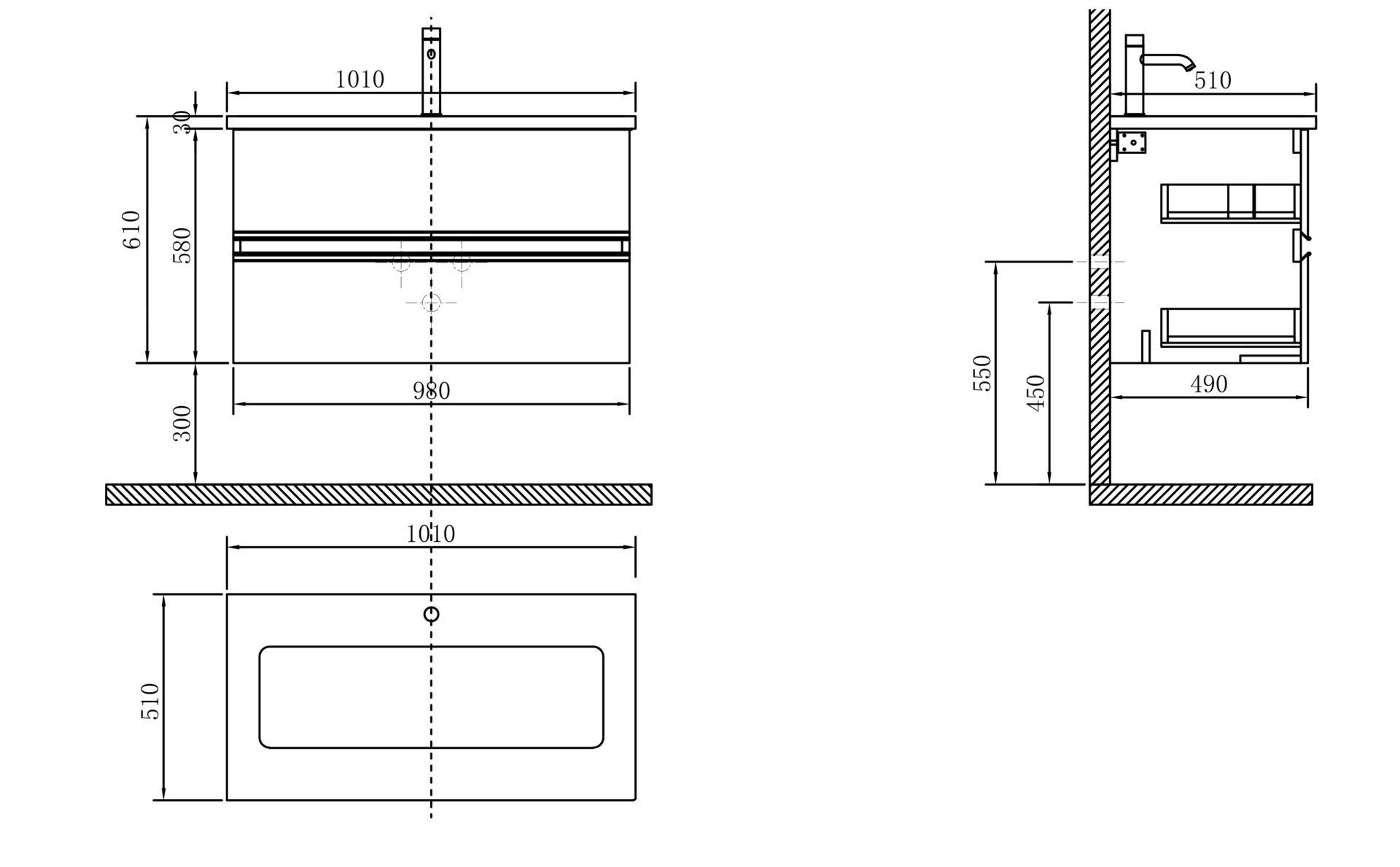 Схема товара Тумба со столешницей Sentimiento-1000-white-b