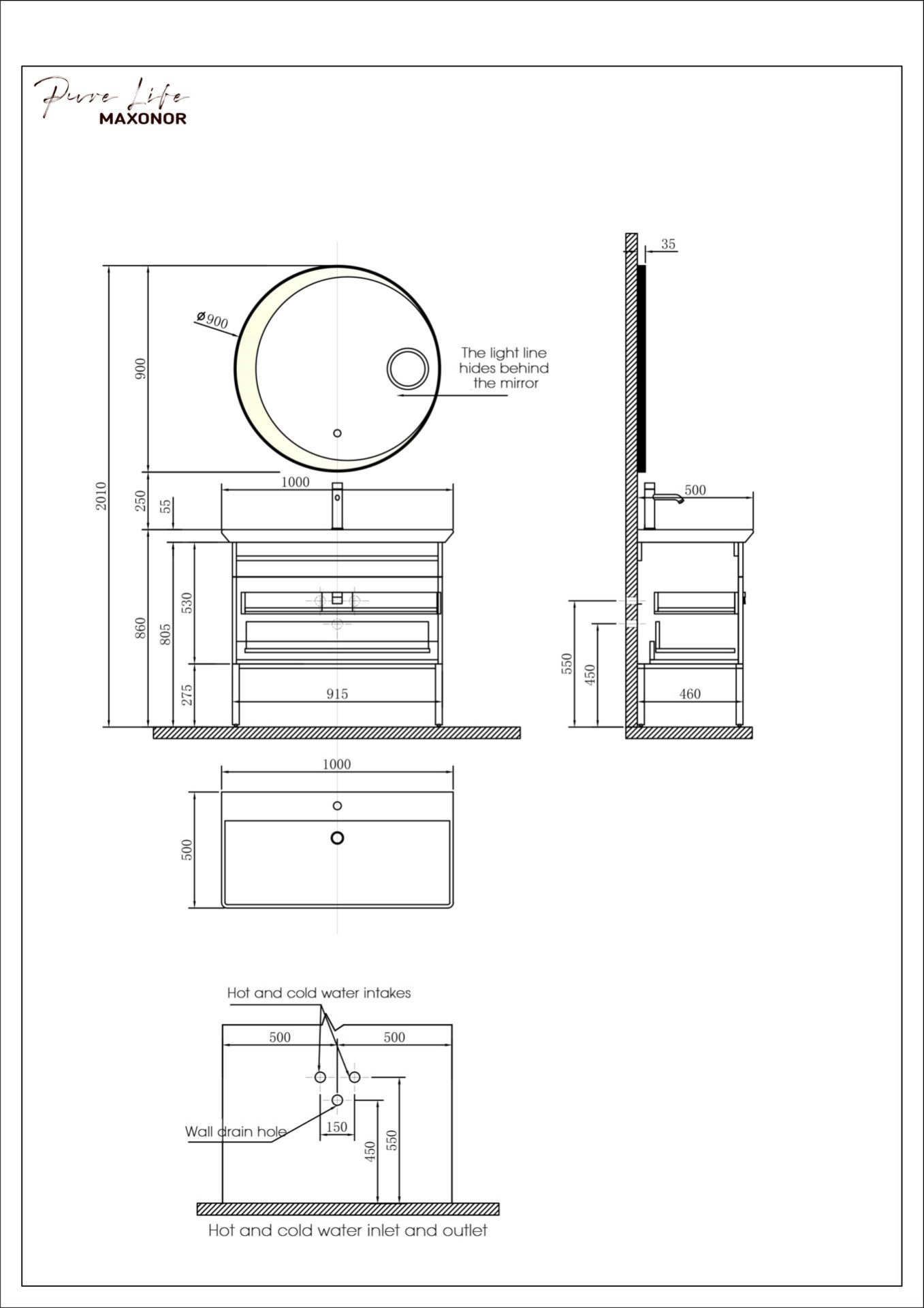 Схема товара Комплект мебели для ванной комнаты ART-1180