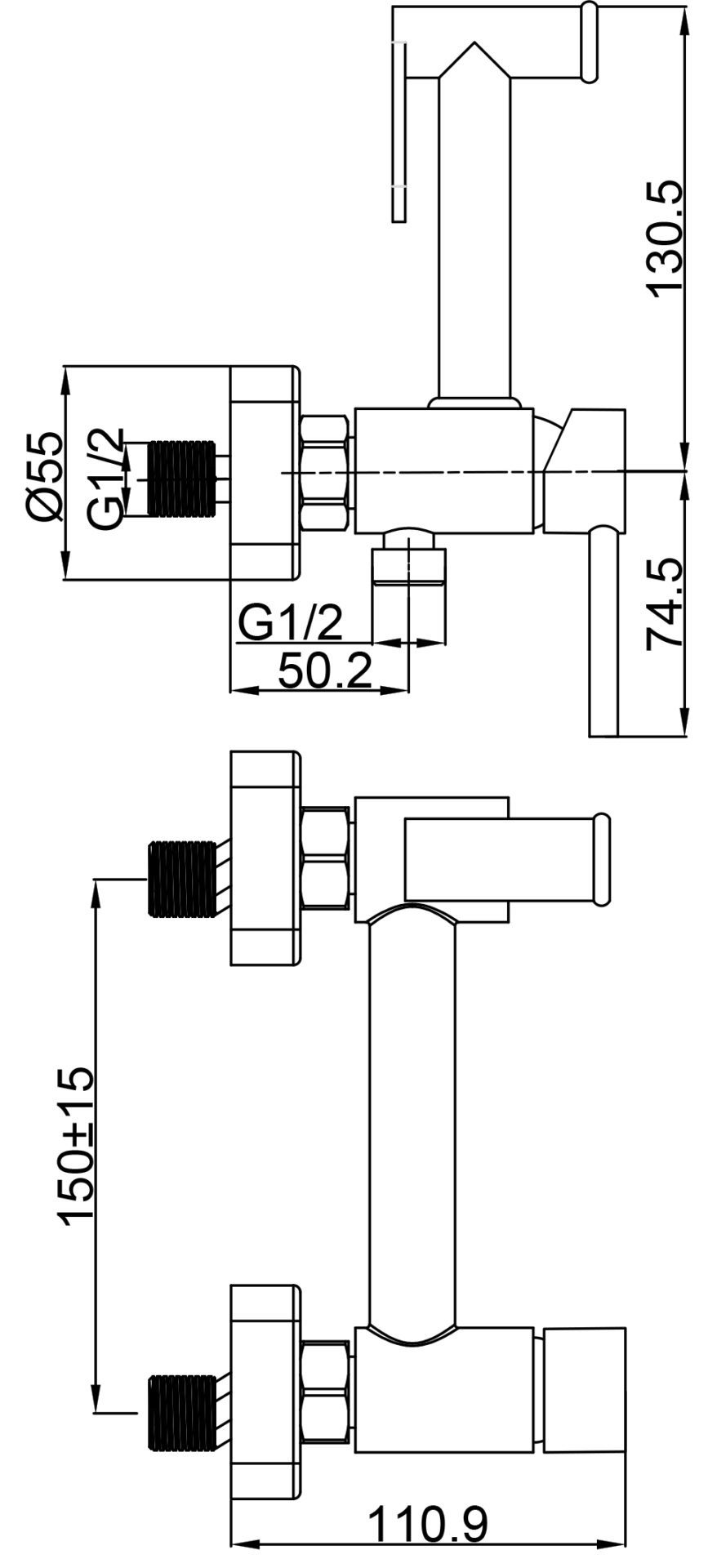 Схема товара Гигиенический смеситель PL6502