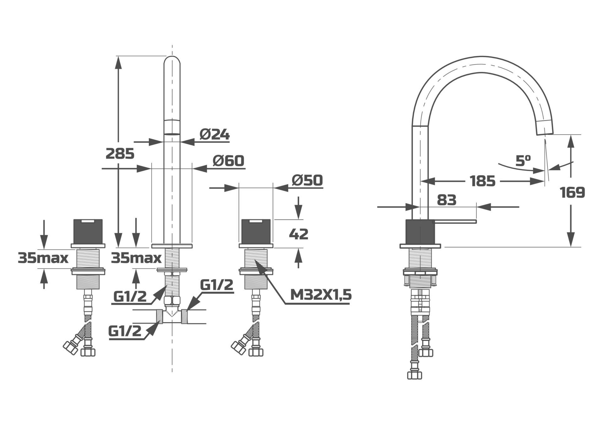 Схема товара Смеситель для раковины встраиваемый PL1387