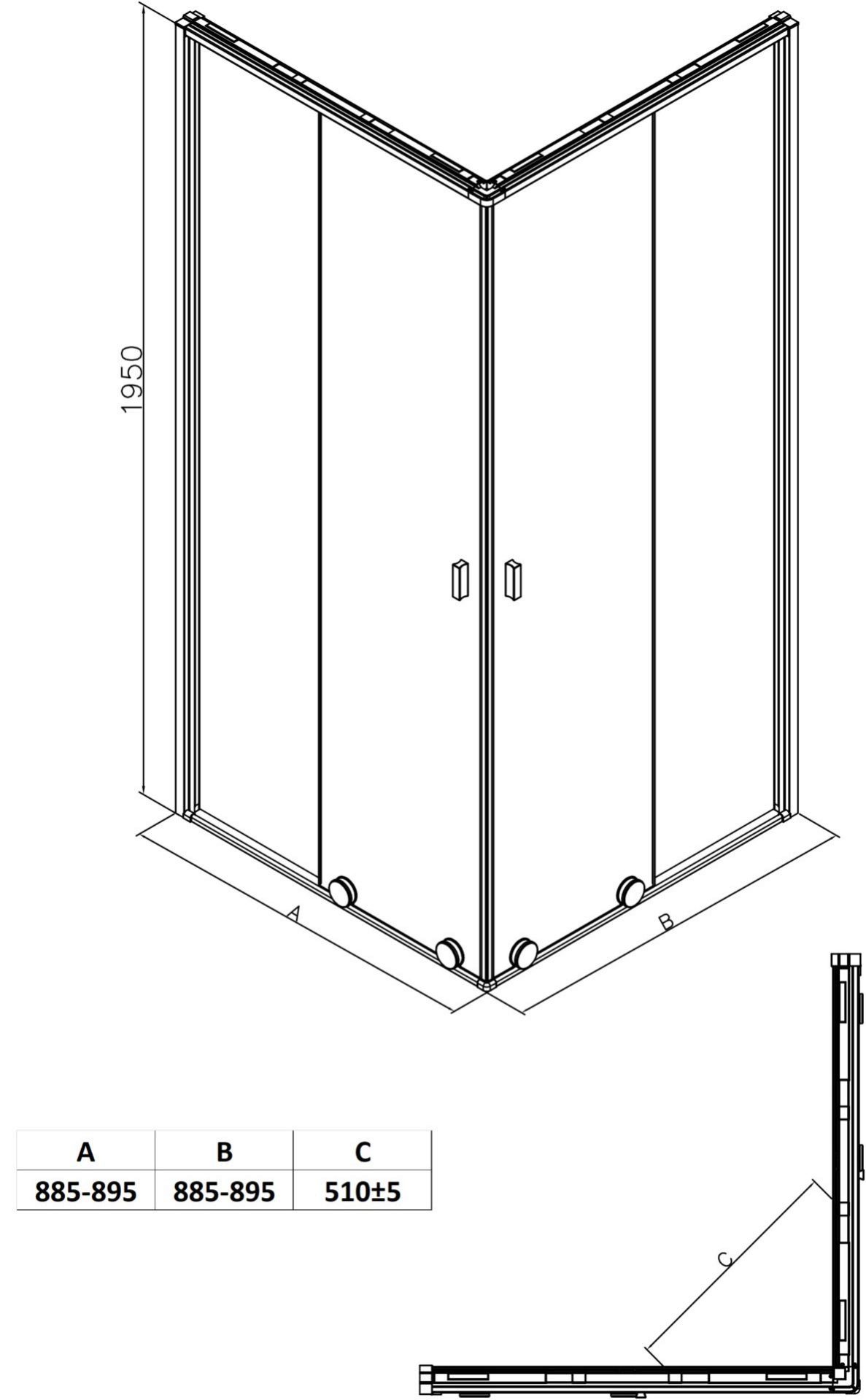 Схема товара Душевой уголок PL-SE401ACL (100х2)