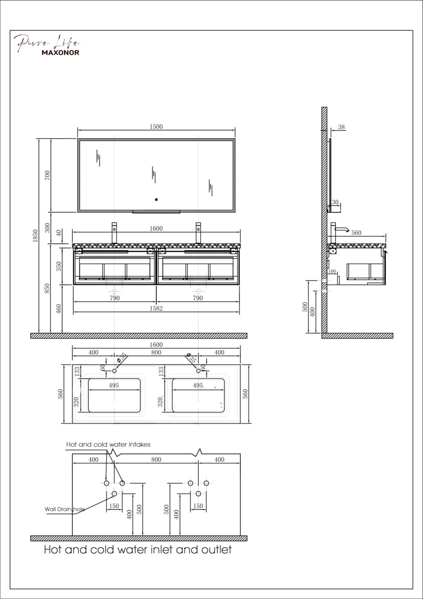 Схема товара Комплект мебели для ванной комнаты ESTRELLA-1000