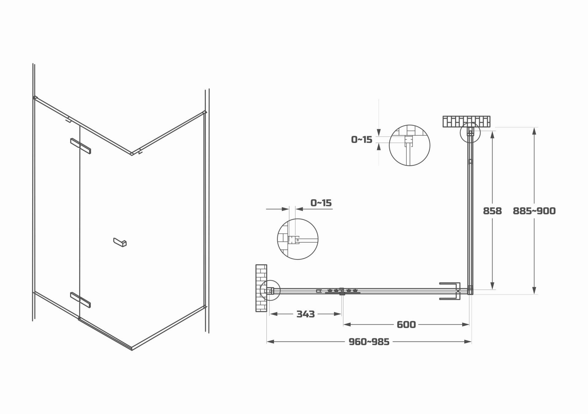 Схема товара Боковая стенка душевого ограждения PL-SE201ACL-6 (90)