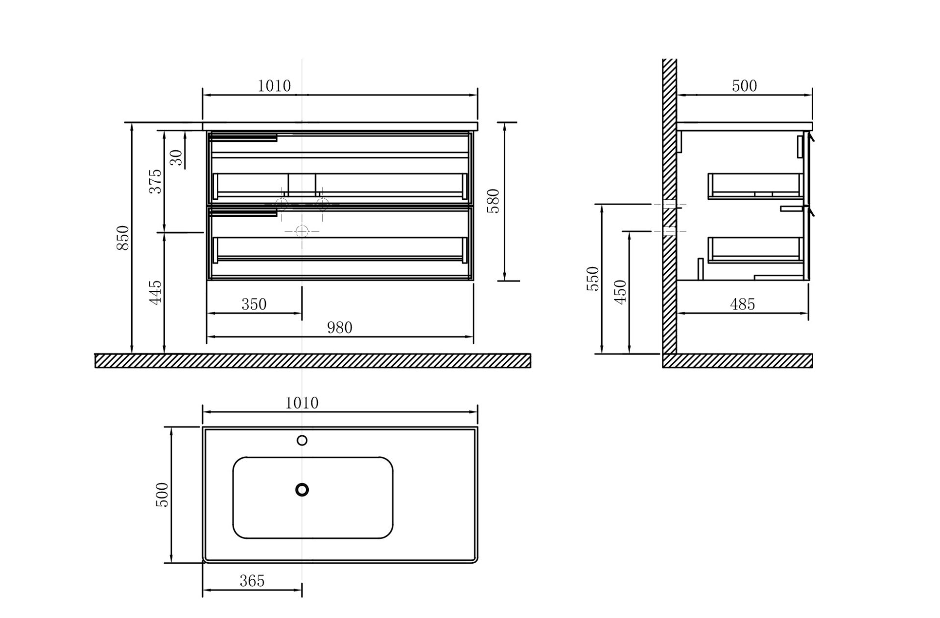 Схема товара Тумба со столешницей AMETHYST-1000-grey-base