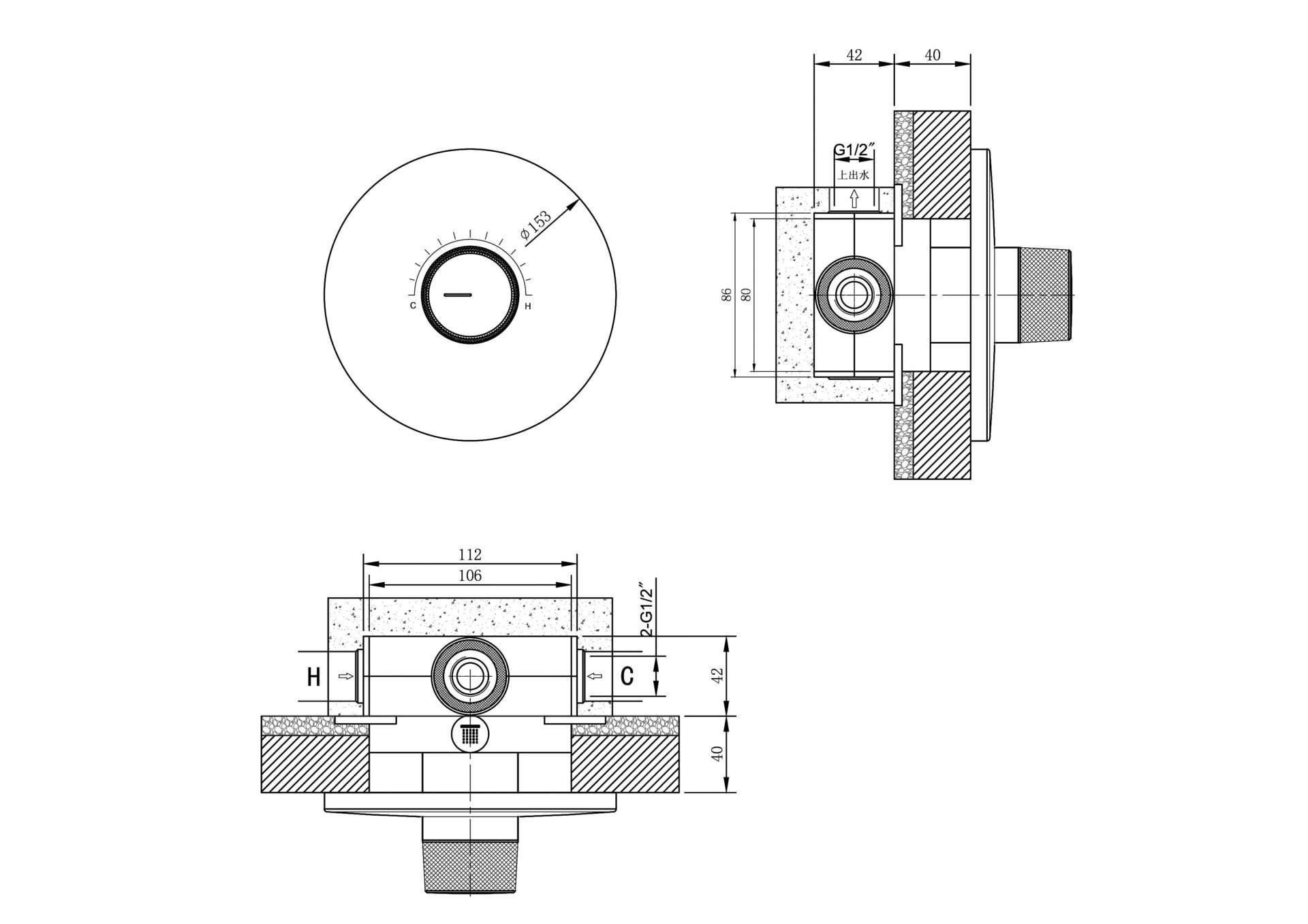 Схема товара Душевая система встраиваемая с лицевой панелью PL28107