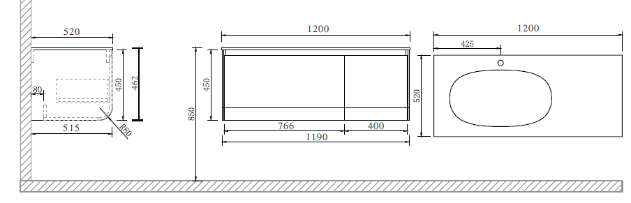 Схема товара Тумба с раковиной PL-MCSK19-100WH