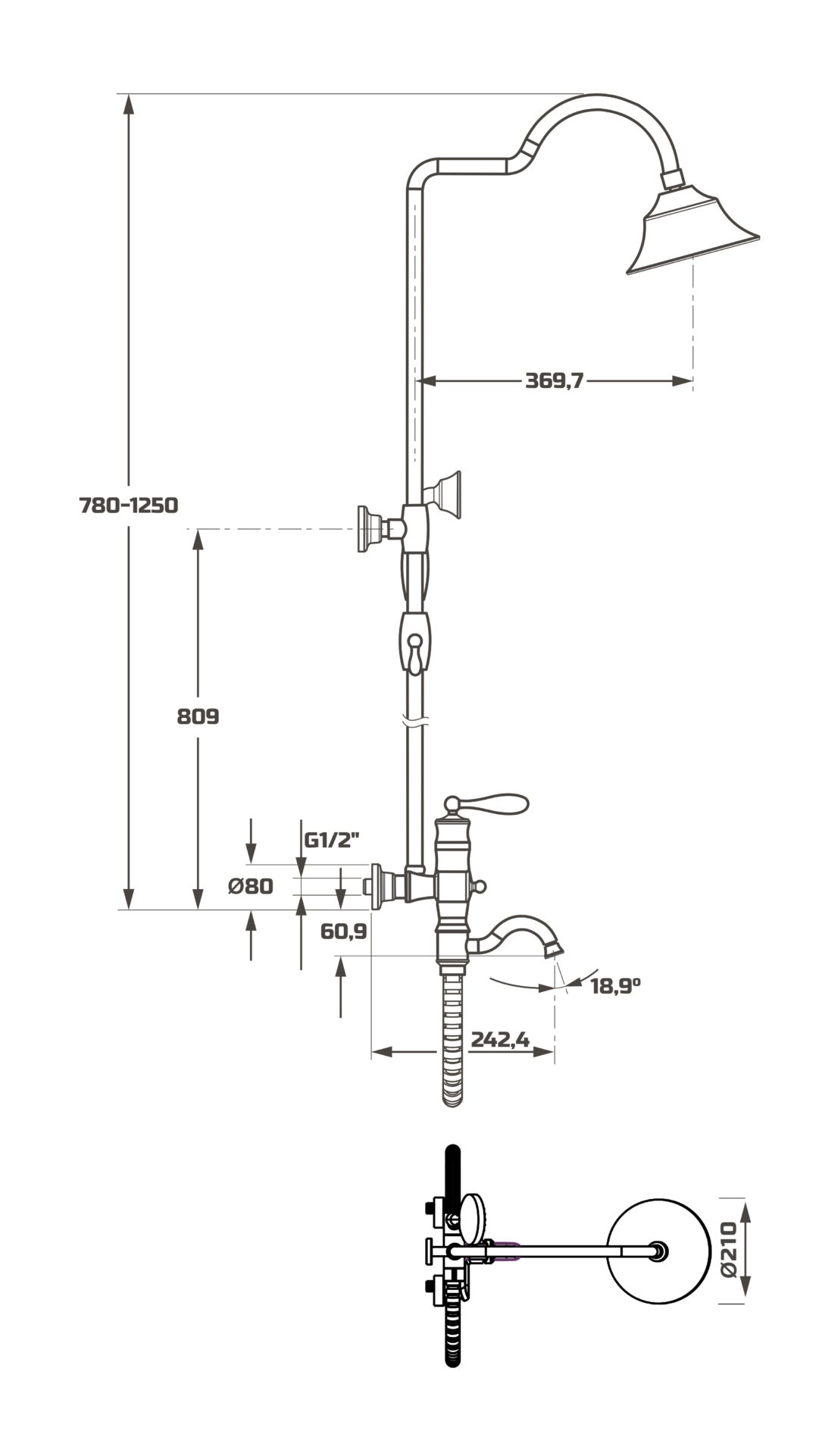 Схема товара Душевая система PL2476-36