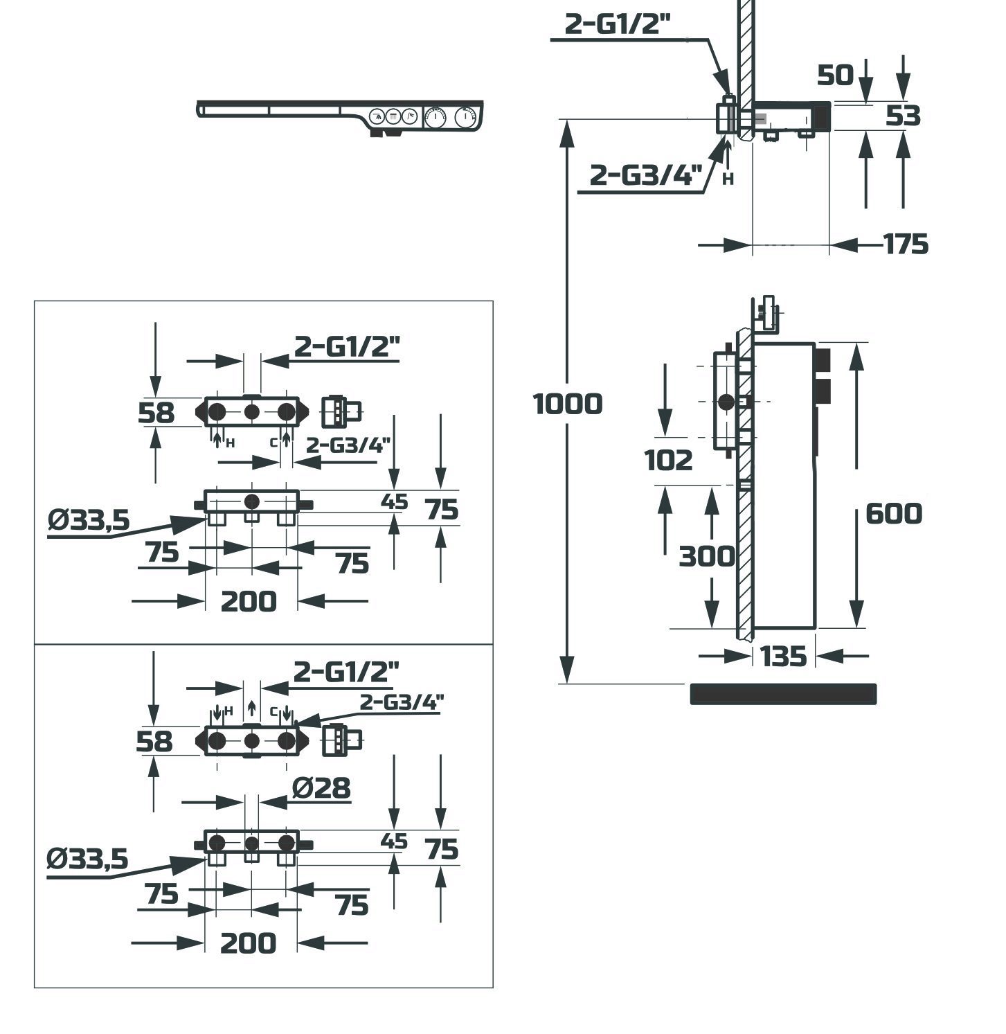 Схема товара Душевая система с термостатом PL2897