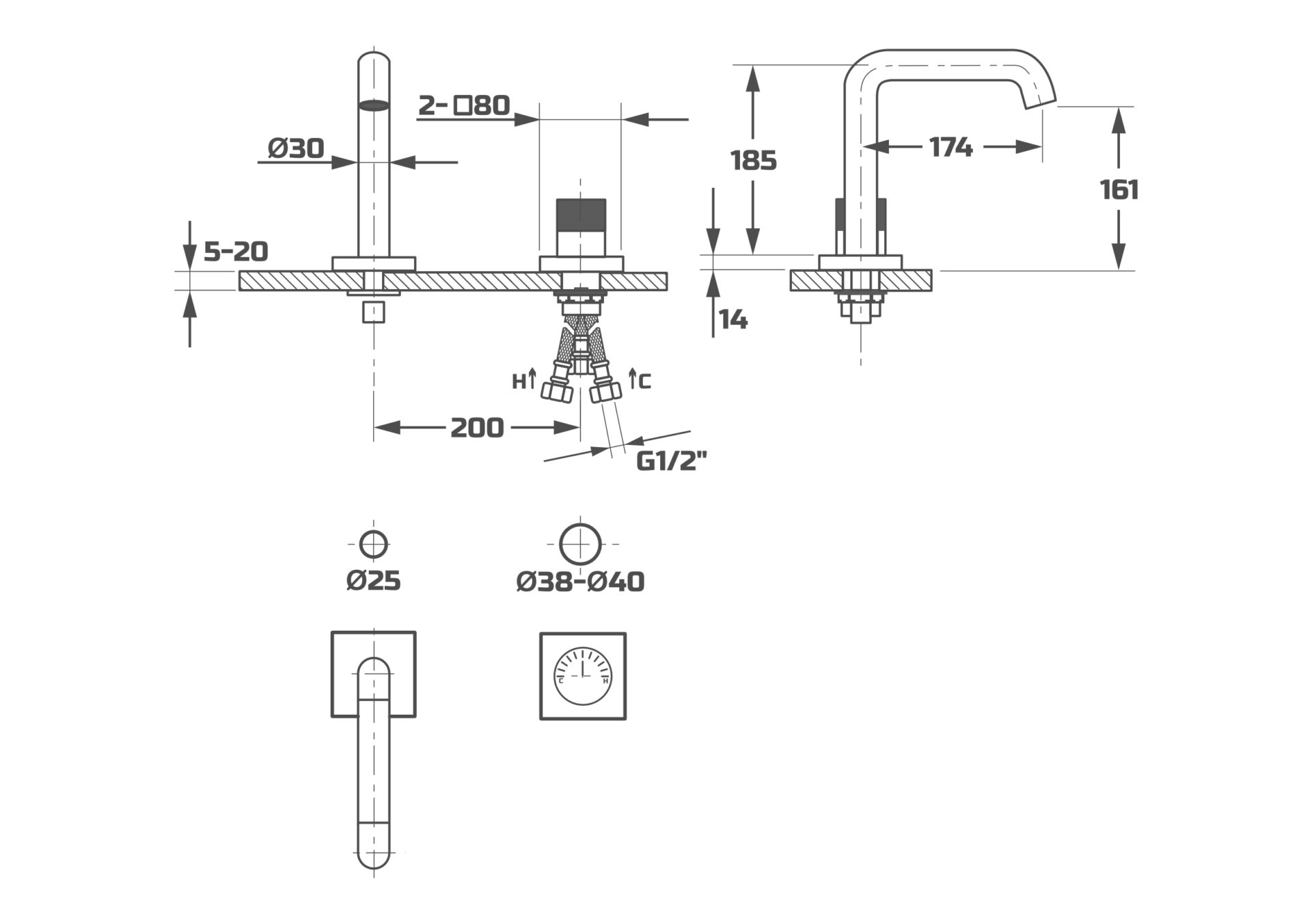 Схема товара Смеситель для раковины встраиваемый PL13101.2