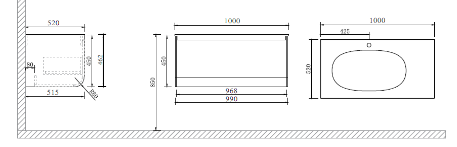 Схема товара Тумба с раковиной PL-MCSK19-100WH
