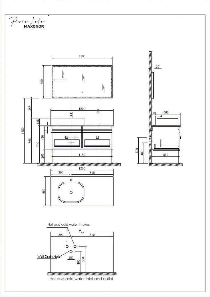 Схема товара Комплект мебели для ванной комнаты ART-1180