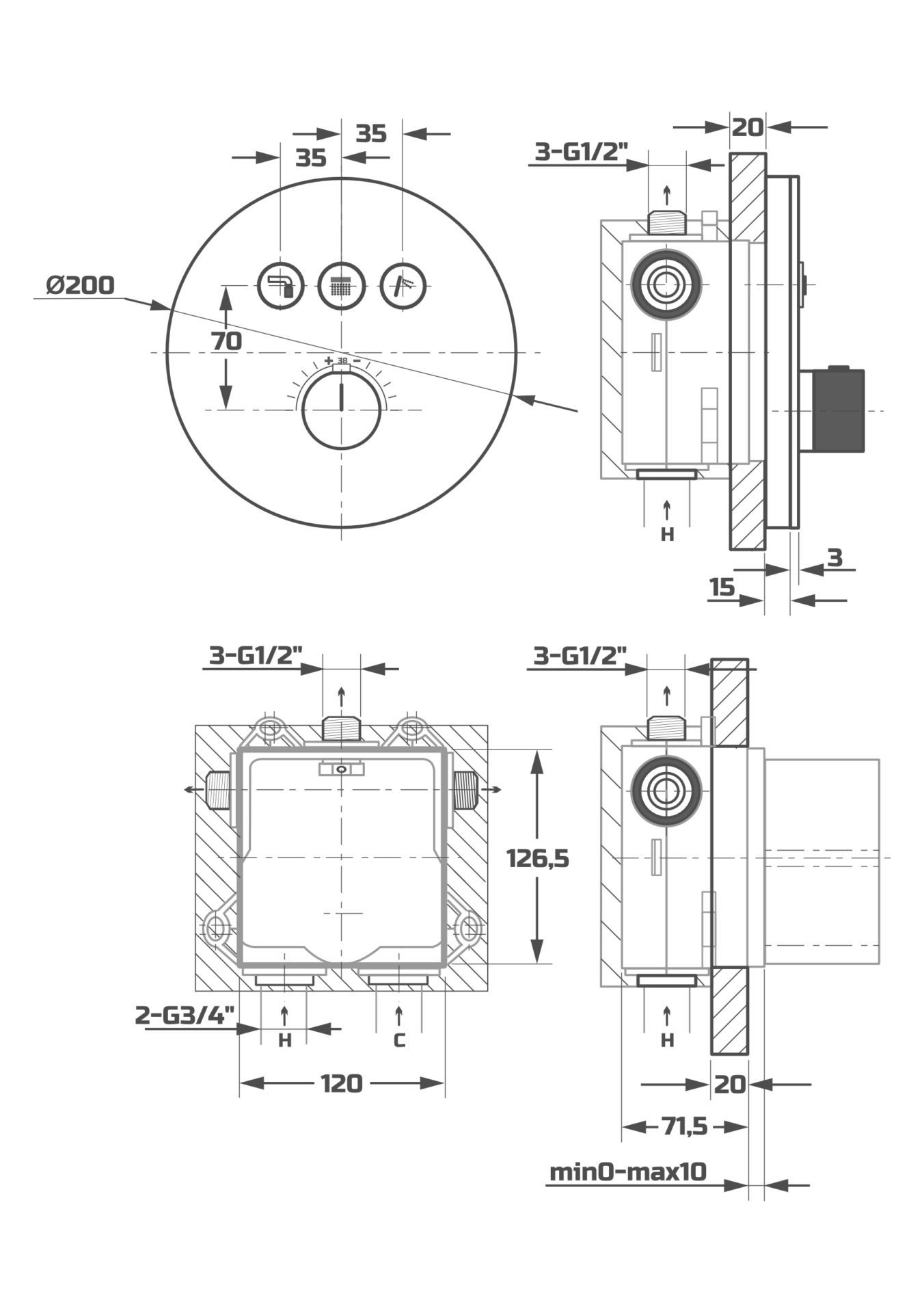 Схема товара Блок управления встроенной душевой системы PL7798-26