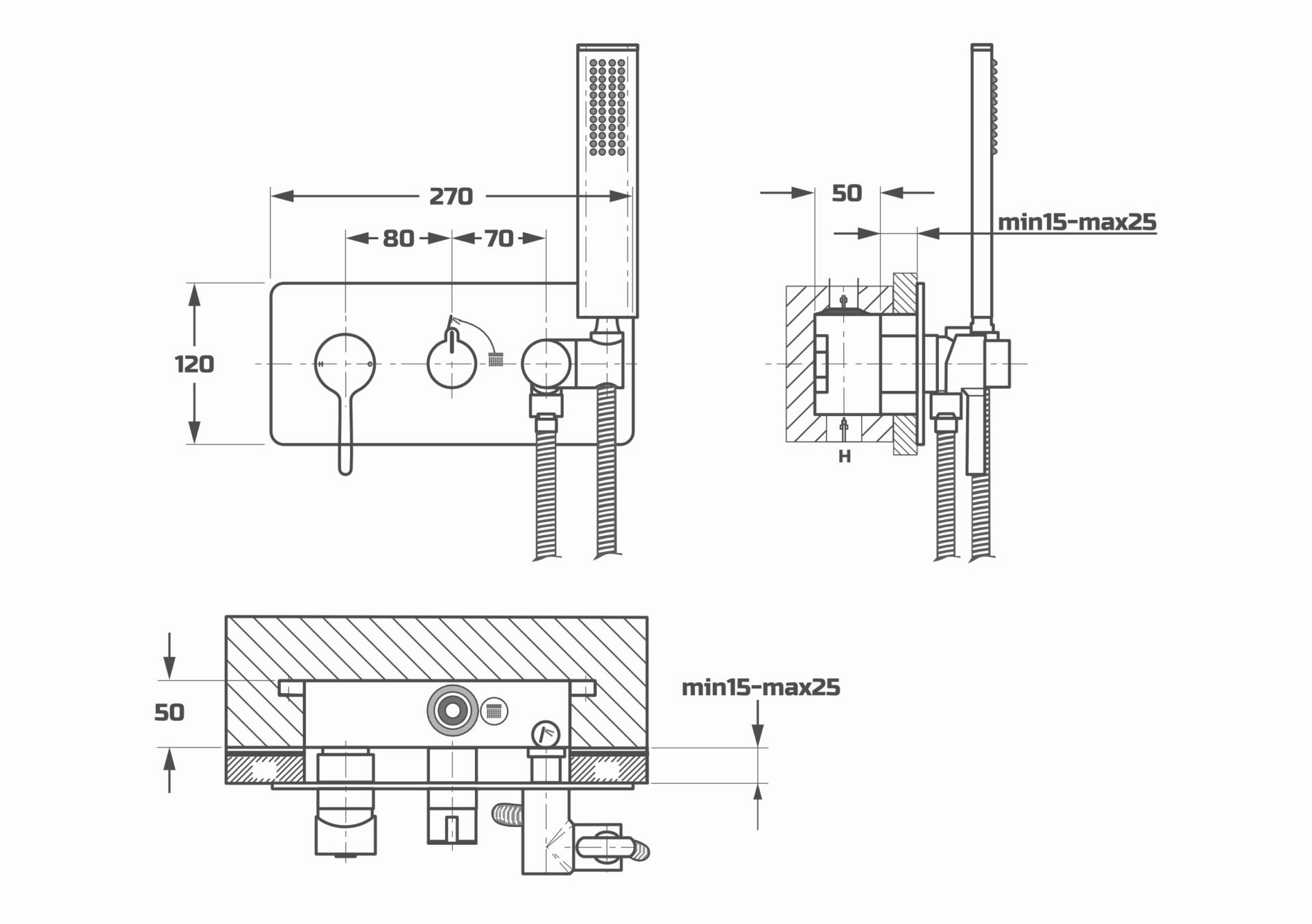 Схема товара Душевая система встраиваемая с лицевой панелью PL85106