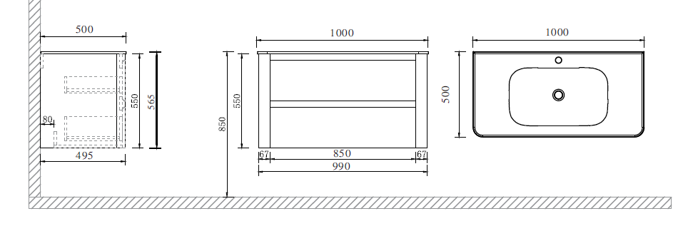 Схема товара Тумба с раковиной PL-MCSK18-100BG